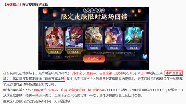 王者荣耀狗年限定，王者荣耀狗年限定共返场了几次（14款皮肤返场一次就绝版）