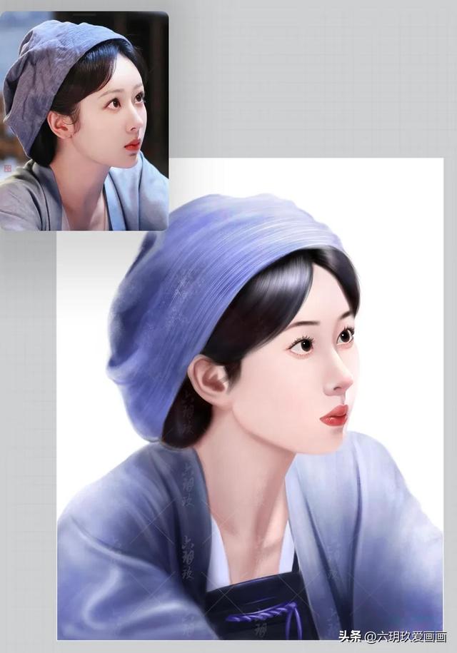 杨紫蓝色星空头像，手绘美女头像～杨紫