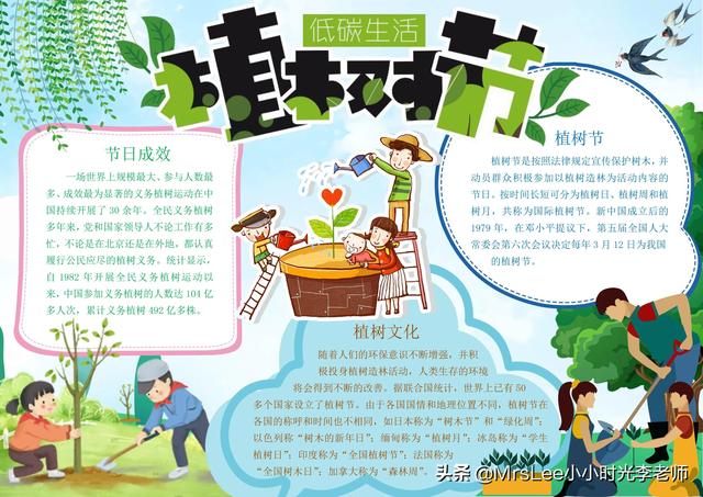 简笔画植树节，简笔画植树节手抄报二年级（植树节》含文案彩图版）