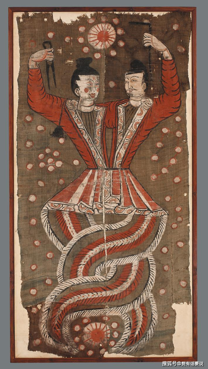 河南南阳代砖墓画像中的女娲形象是"蛇身人形",东汉辞赋家王延寿所写