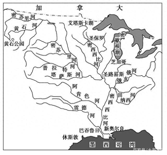 密西西比河上中游的几个大城市：明尼阿波利斯、圣保罗、圣路易斯