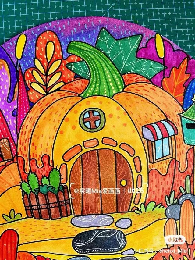秋天最简单的画，简单秋天的简笔画方法（50张马克笔色彩丰富的秋天主题装饰画）