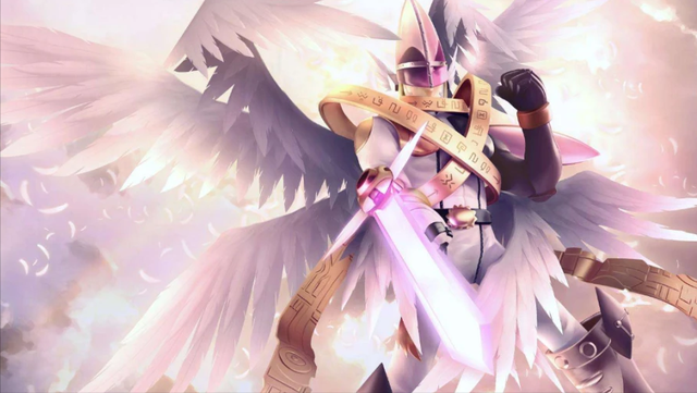 闪耀白银光芒的神圣铠甲覆盖身体,拥有十张黄金色之翼的炽天使型数码