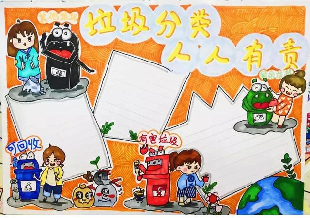 垃圾分类宣传画儿童画，垃圾分类宣传绘画简单（2022最新垃圾分类手抄报+环保儿童画）