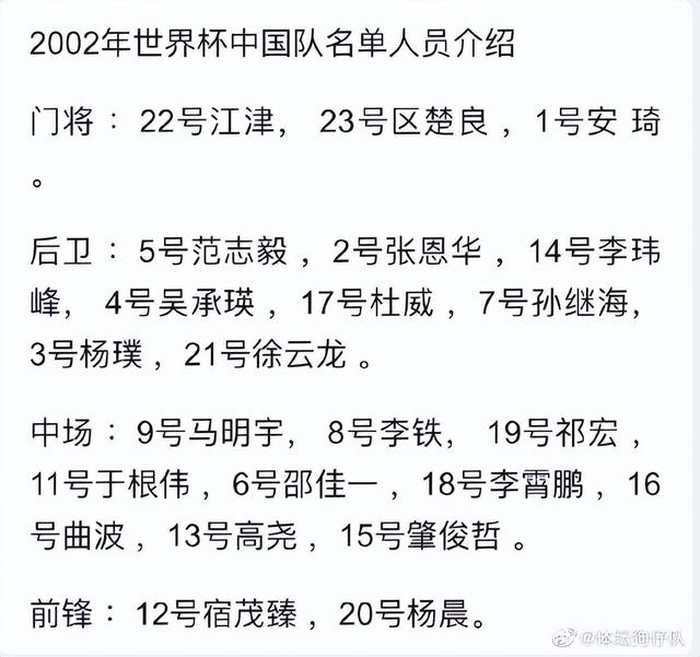 02世界杯中国国家队名单，2002年世界杯中国国家队名单（李铁供出02世界杯队友）