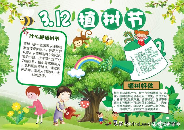 简笔画植树节，简笔画植树节手抄报二年级（植树节》含文案彩图版）