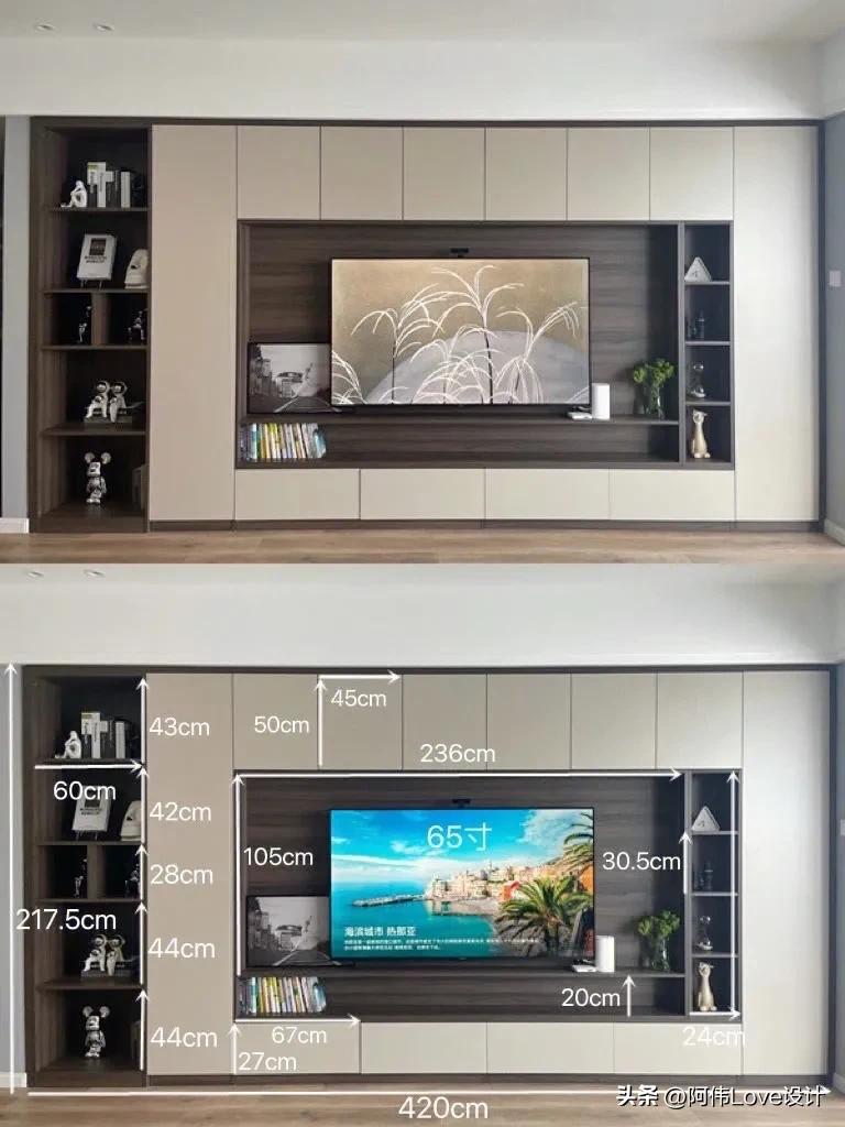电视机标准尺寸一览表，电视机尺寸有哪些（30多款电视背景墙尺寸）