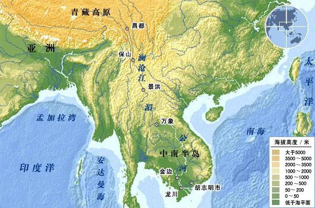 澜沧江流经地图，澜沧江出境后流经的地方（澜沧江流域的地形特征）