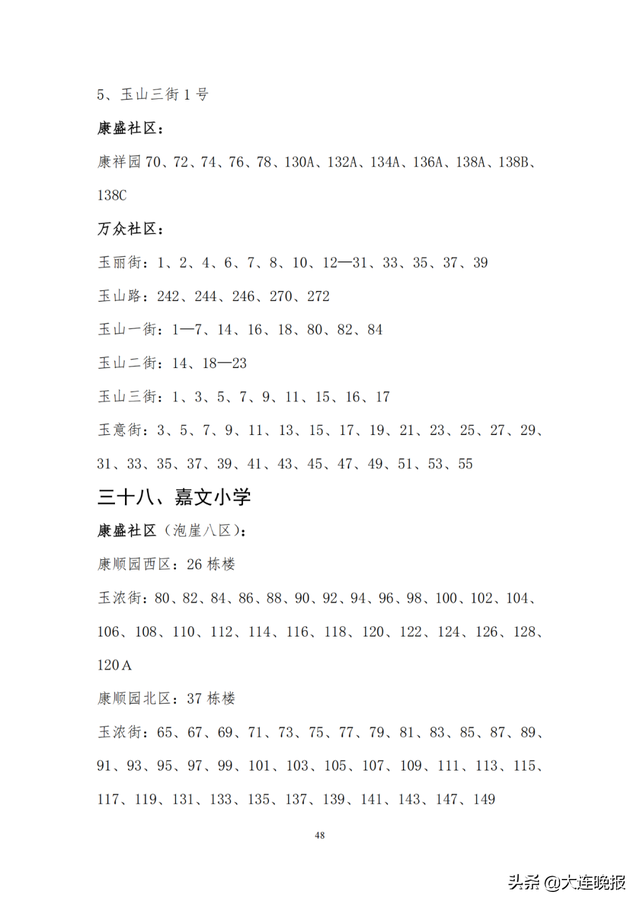 2022年大连甘井子区各所中学指标，甘井子区中小学学区划分
