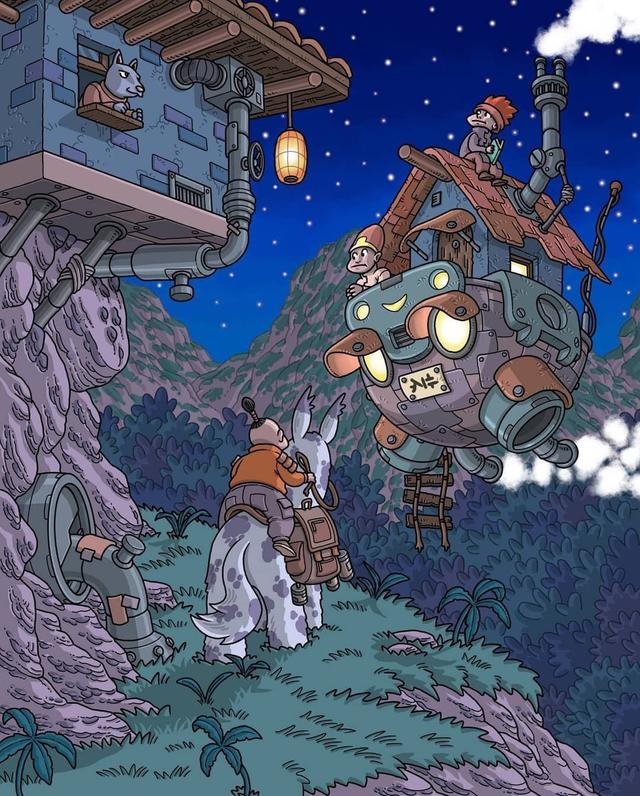 科学幻想绘画作品,科学幻想画图片(细节丰富的奇幻探险主题插画)