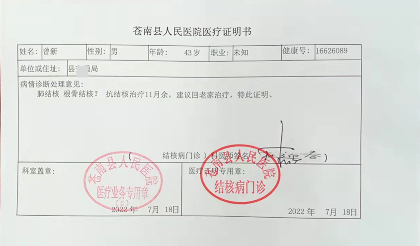 搞一张假的医院证明（主任科员患肺结核请假难）