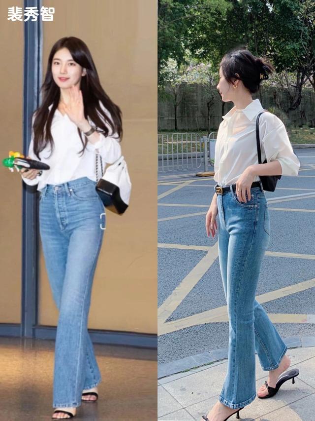 街拍牛仔裤搭配技巧，牛仔裤下面一定不要配“运动鞋”