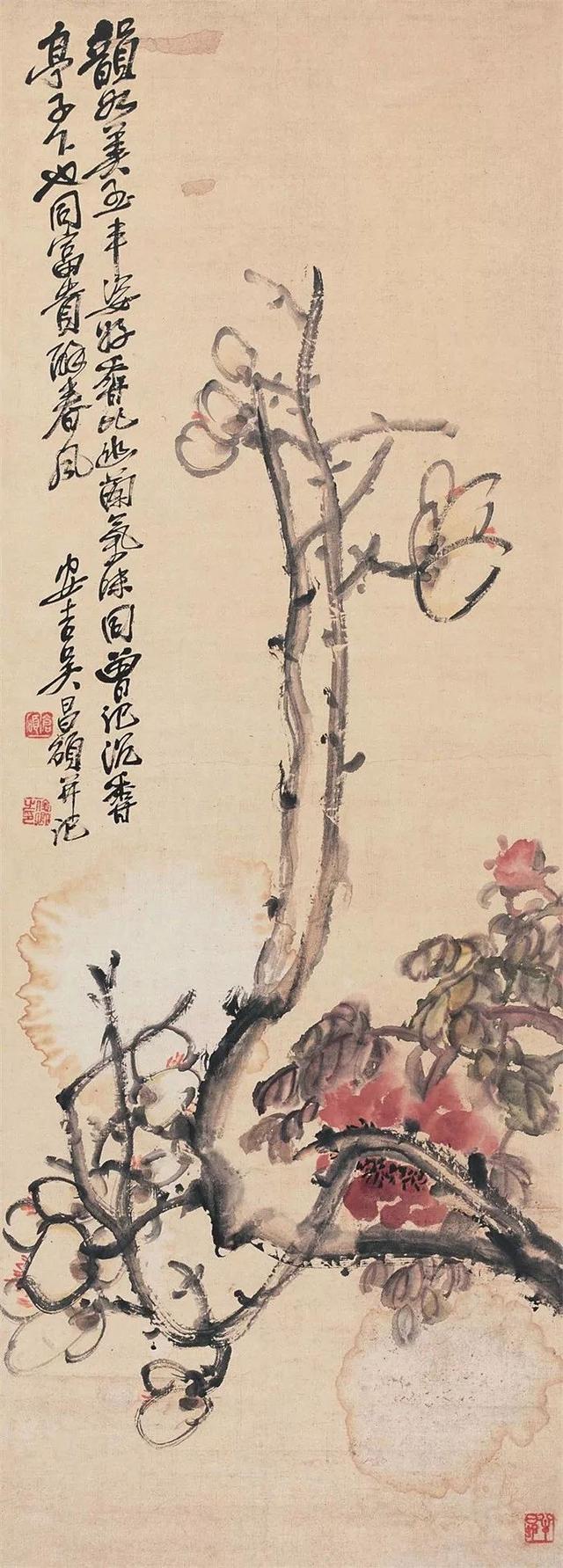 吴昌硕作品欣赏，吴昌硕晚年的花鸟册页欣赏（腕底风雷——吴昌硕书画200幅超高清合集）