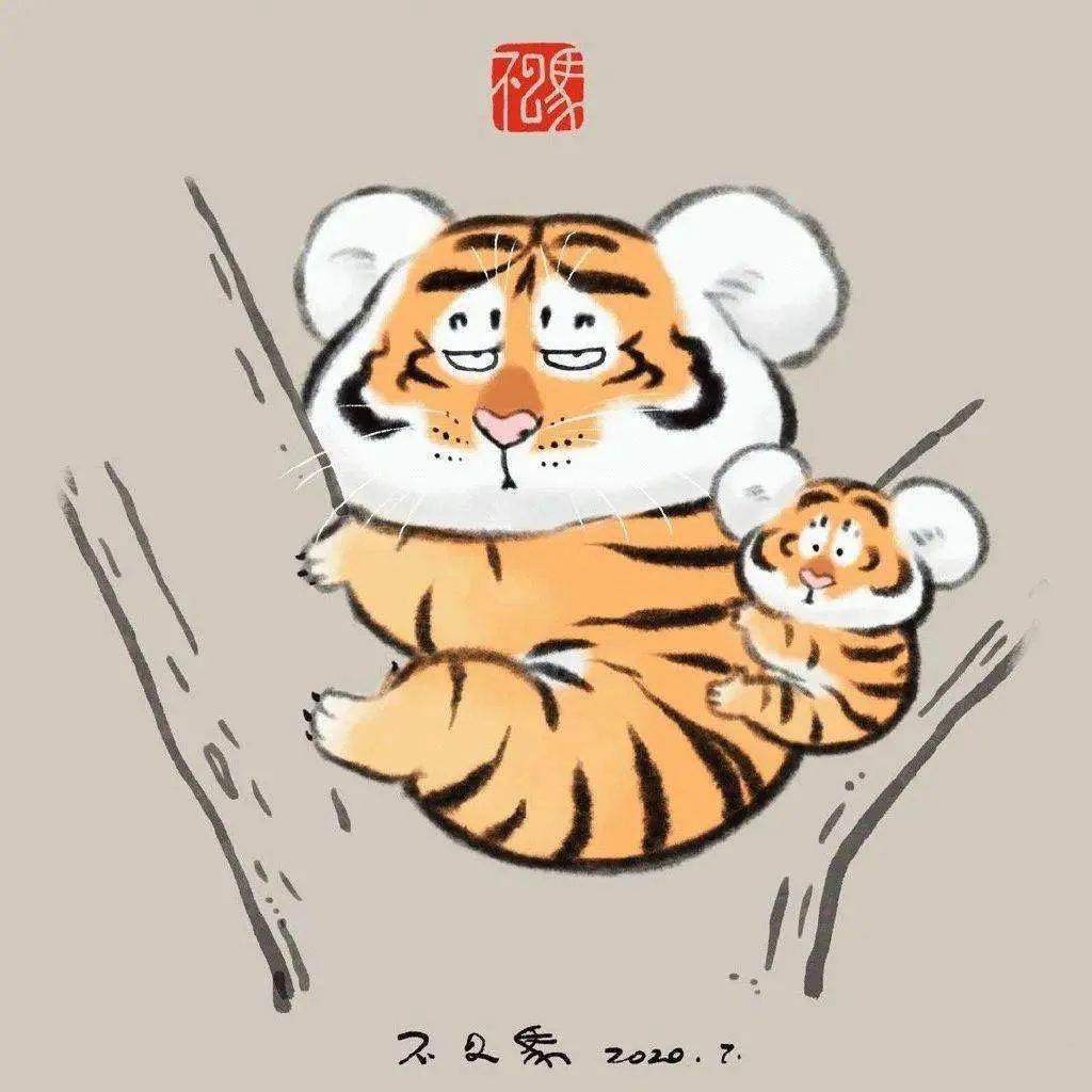 2022虎年新年简笔画,他把猛虎画成治愈人心灵的萌虎 - 以定网