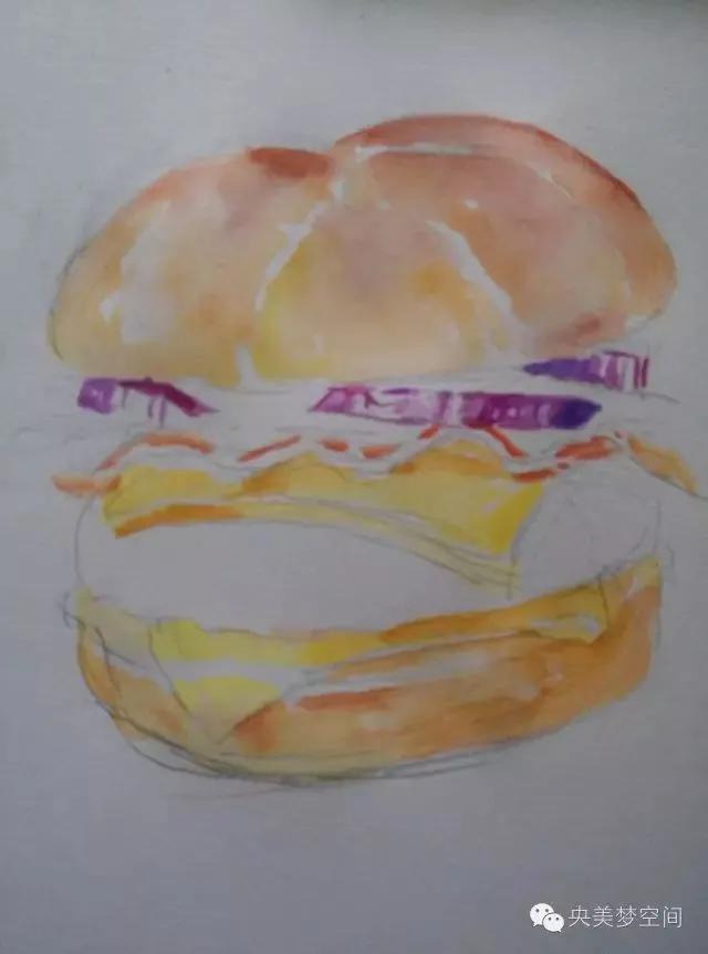 汉堡怎么画简单又漂亮，绘画系列之教你如何画简易汉堡（用水彩画美味的汉堡包）