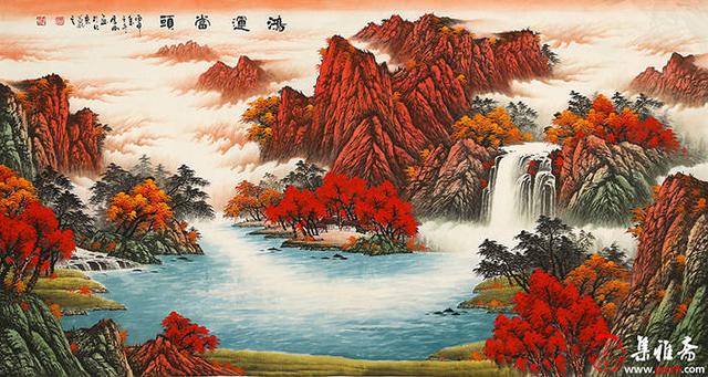 金色长城山水画，金色长城画的风水（陈厚刚山水画作品）