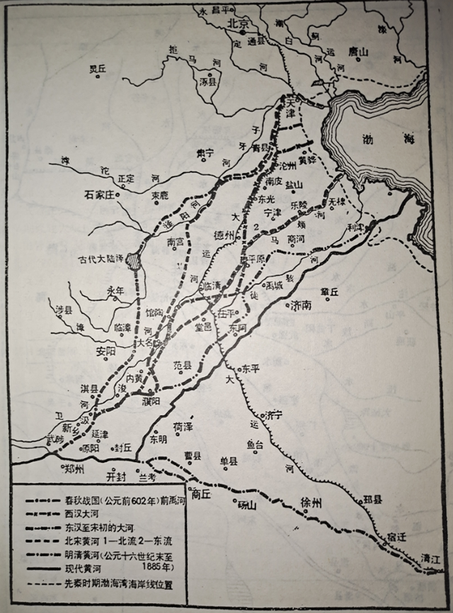 黄河沿线示意图，流经地涵盖了河北省中南部