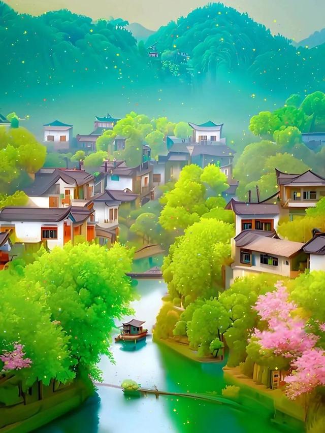 江南风景儿童画简单又漂亮，AI绘画之——江南美景