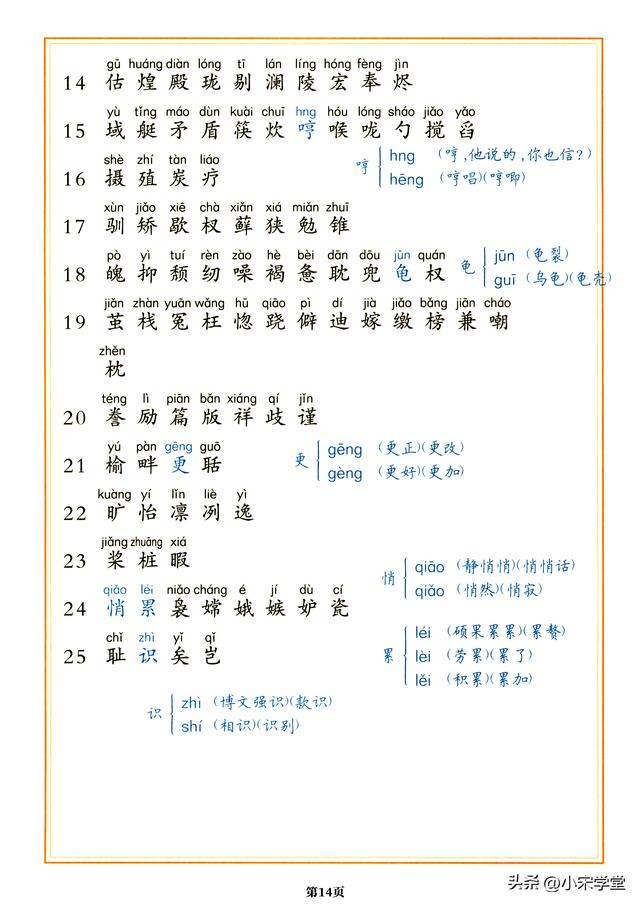 五年级上册语文词语表，五年级上册语文《课文梳理导图》一览表