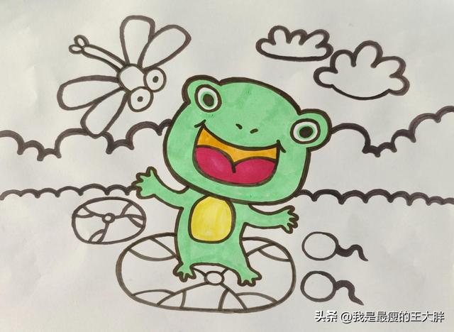 小蝌蚪找妈妈简笔画，简笔画之小蝌蚪找妈妈（儿童简笔画，池塘里有只小青蛙）