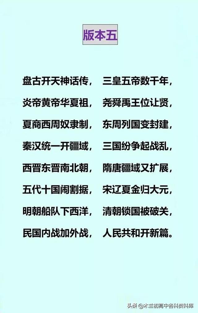 历史顺口溜完整版及解释，