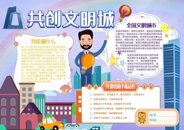 创建文明城市手抄报，创建全国文明城市手抄报怎么画（手抄报<创城>）