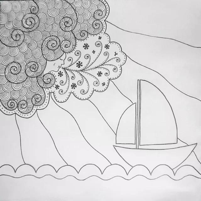 简笔画大海浪花的画法，简笔画大海浪花的画法视频（绘画教程‖黑白线描画《一帆风顺》）