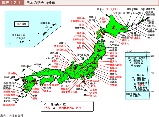 日本火山分布图片