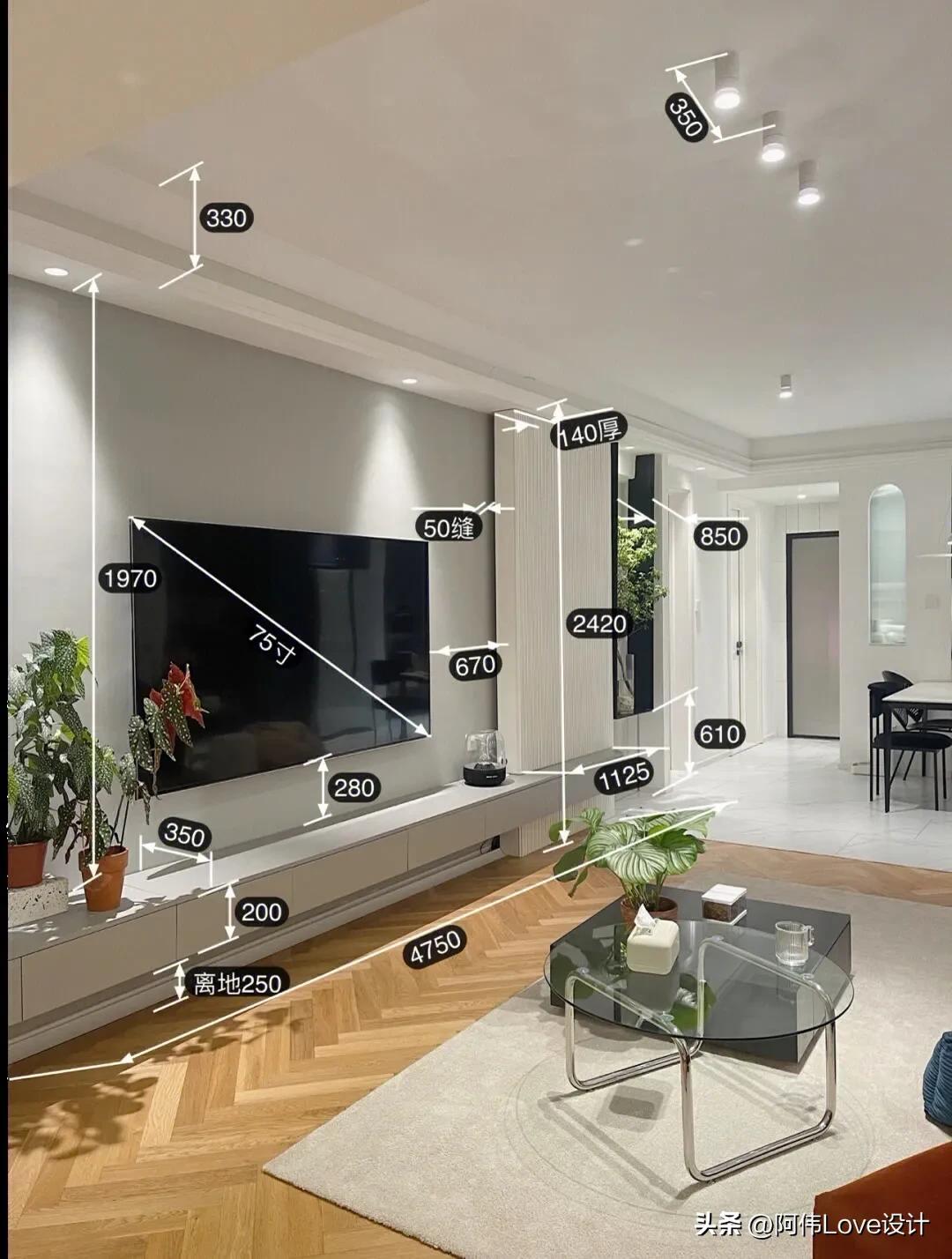 电视机标准尺寸一览表，电视机尺寸有哪些（30多款电视背景墙尺寸）