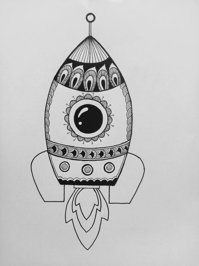 火箭画（火箭画法），科技火箭画创意简介50字（《小火箭》线描画绘画过程）