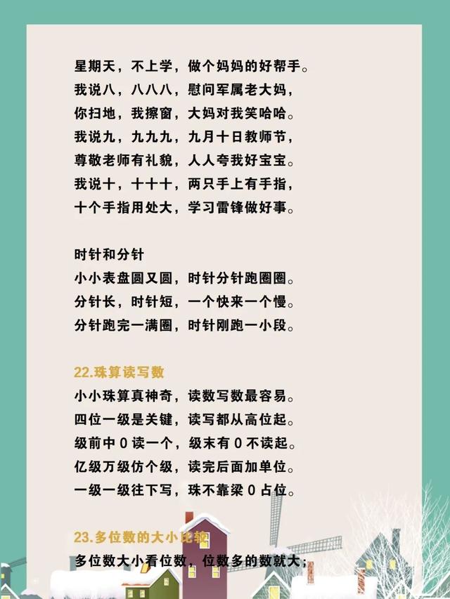 九九数学乘法口诀，小学数学41组“数学顺口溜”+大九九乘法口诀表