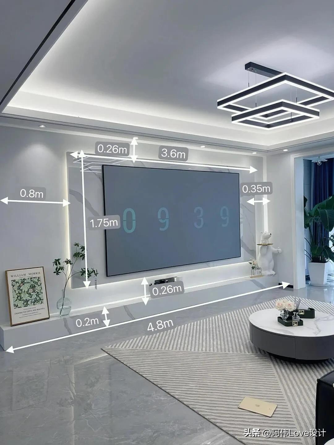 电视机标准尺寸一览表，电视机尺寸有哪些（30多款电视背景墙尺寸）