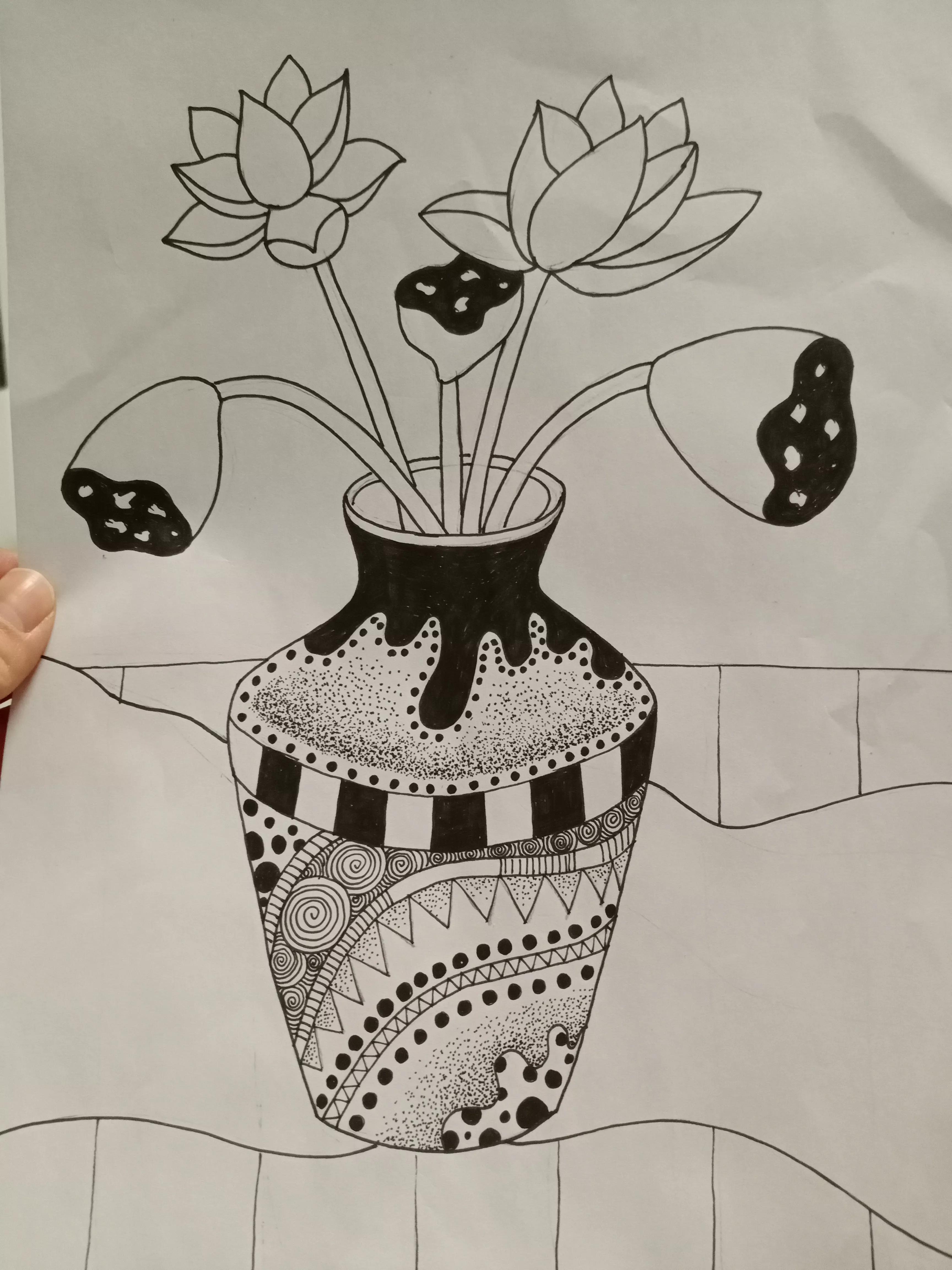 花瓶怎么画好看又简单，怎么画花瓶简笔画（多步骤详细解说线描画《花瓶和花》的画法）