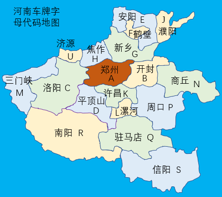 各个地方的车牌照，全国34个省市区内地市车牌字母地图集