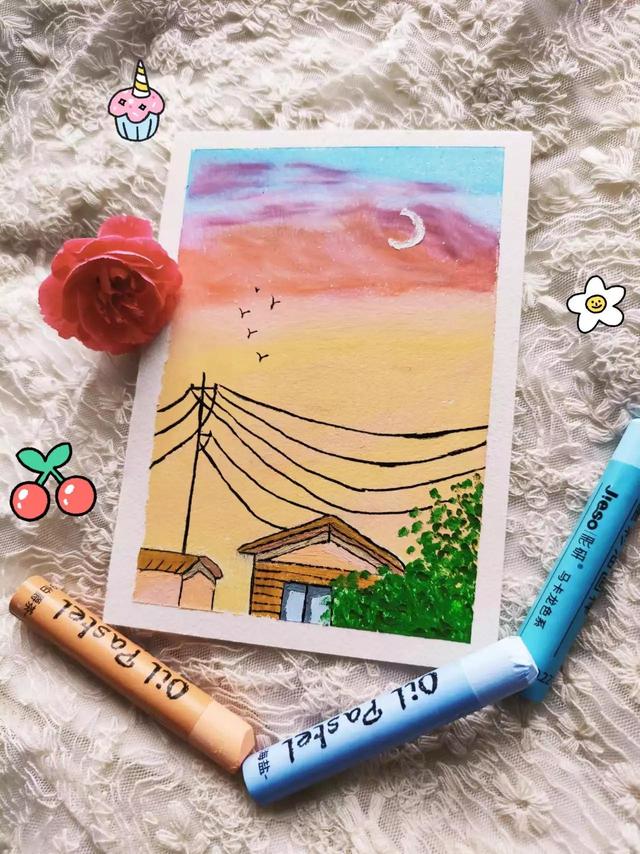 治愈系的风景画 今天的晚霞很好看 风也很温柔 但是以后我要和别人说了。，治愈系风景画手绘（治愈系之夏日的傍晚图片）