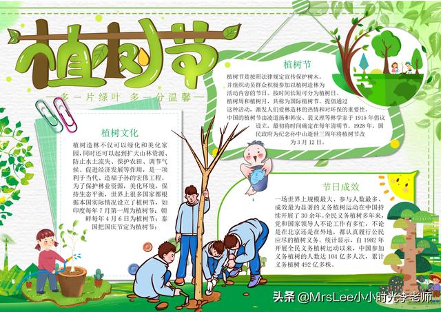 简笔画植树节，简笔画植树节手抄报二年级（植树节》含文案彩图版）