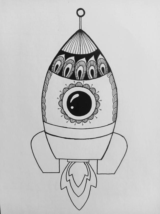火箭画（火箭画法），科技火箭画创意简介50字（《小火箭》线描画绘画过程）