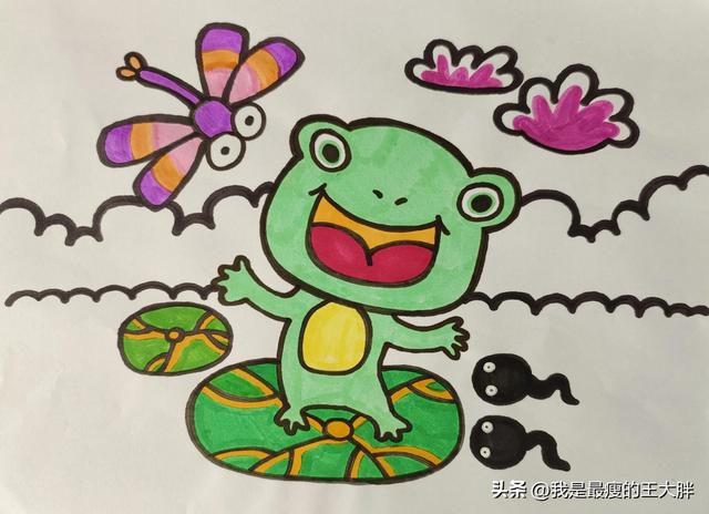 小蝌蚪找妈妈简笔画，简笔画之小蝌蚪找妈妈（儿童简笔画，池塘里有只小青蛙）