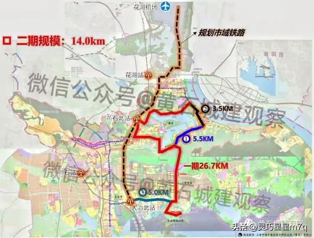 湖北黄石有轨电车路线图，13.6公里、设站17座