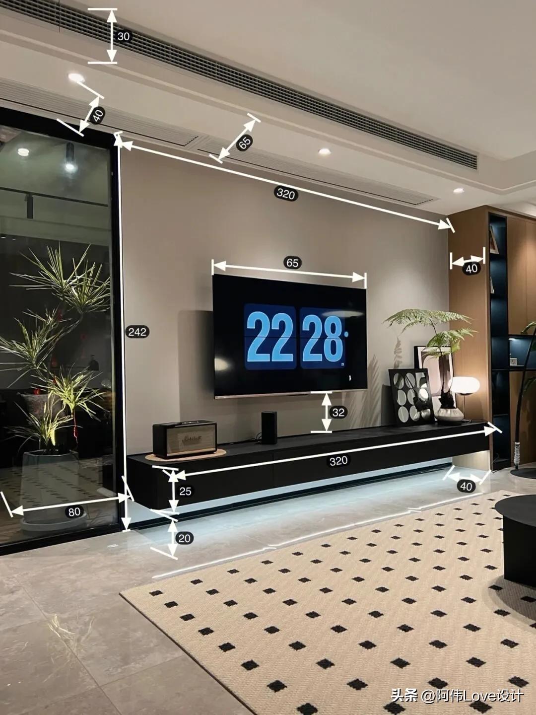 电视机标准尺寸一览表，电视机尺寸有哪些（30多款电视背景墙尺寸）