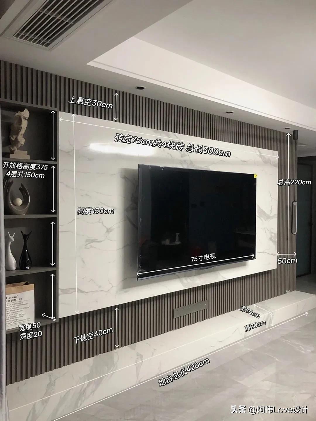 电视机标准尺寸一览表，电视机尺寸有哪些（30多款电视背景墙尺寸）