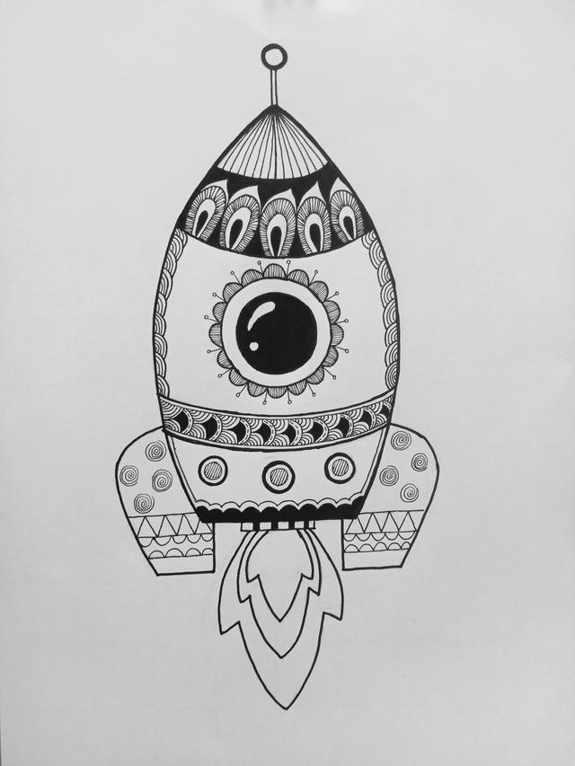 火箭画（火箭画法），科技火箭画创意简介50字（《小火箭》线描画绘画过程）