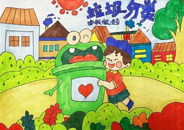 垃圾分类儿童画，主题儿童画垃圾分类教程（创意美术：垃圾分类作品范画）