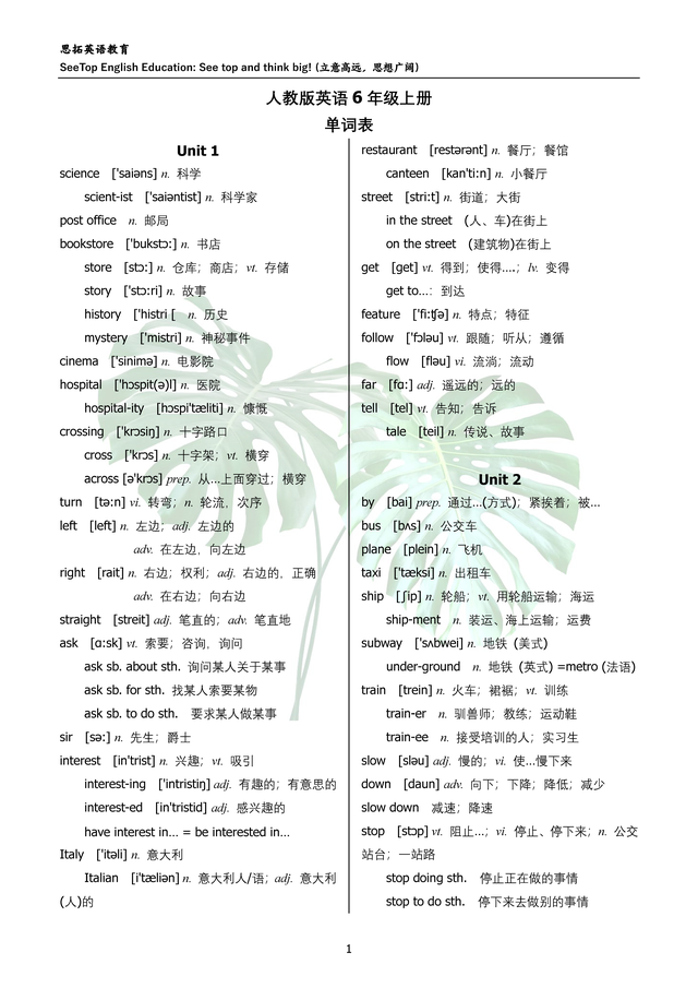 六年级上册英语单词，六年级上册英语单词听写（6年级英语上册课后单词拆解与拓展）