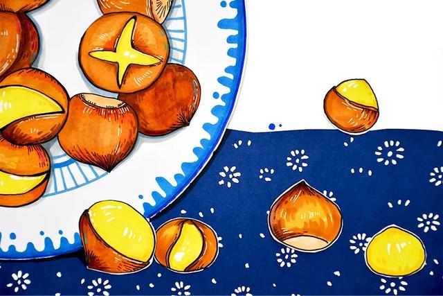 秋天的画简单又漂亮，秋天的儿童画怎么画（秋季趣味写生课程《好吃的炒板栗》）