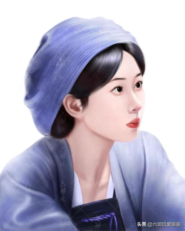 杨紫蓝色星空头像，手绘美女头像～杨紫