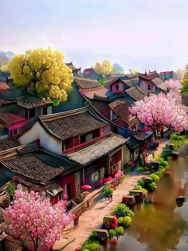 江南风景儿童画简单又漂亮，AI绘画之——江南美景