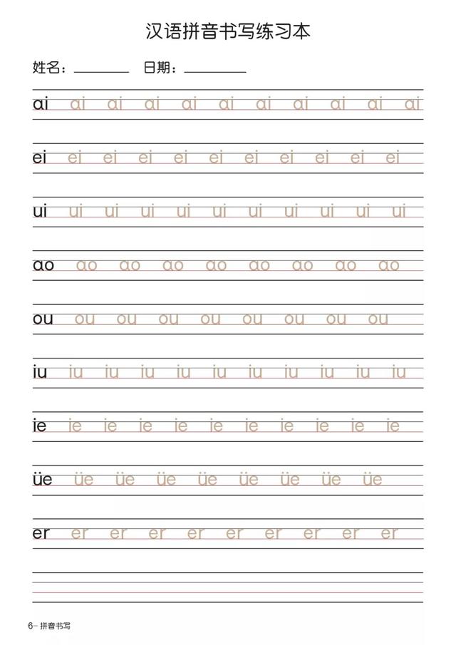 24个韵母表图片，韵母有多少个（小学一年级汉语拼音重点知识汇总+描红）