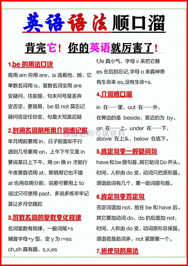 语法知识汇总，3天搞定这8张英语语法表