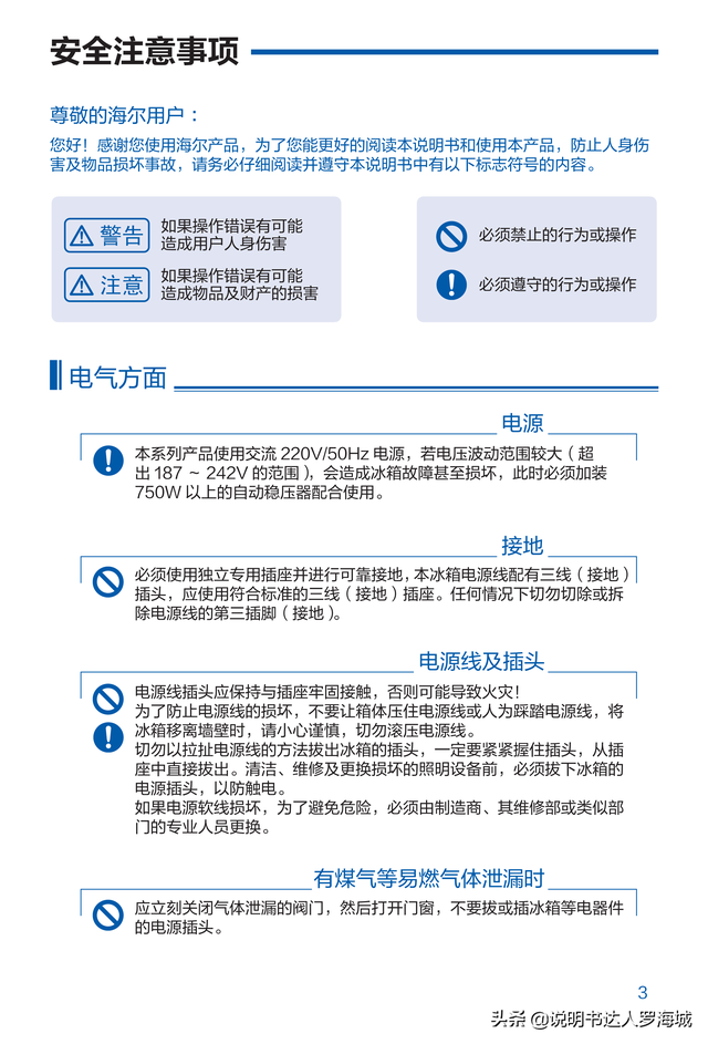 海尔冰箱使用说明书，海尔冰箱操作手册介绍（BCD-461WGHFD14WYU1说明书）